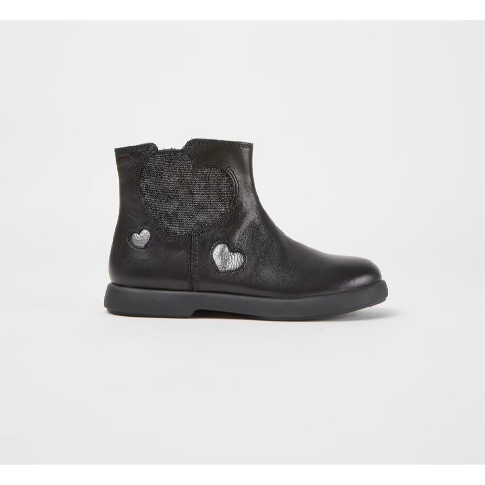 Camper Kids Duet  Chelsea Black Leather Ankle Boots Heart Details Sz 36